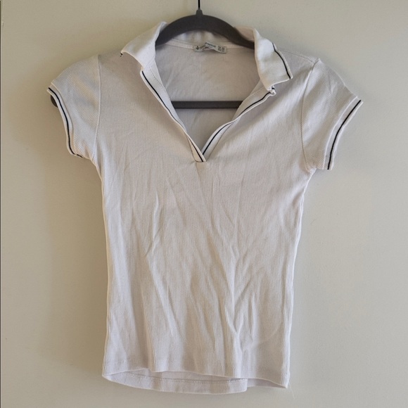 Stradivarius White Short Sleeve Polo Tee - Picture 1 of 2